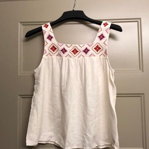 Madewell Off White Linen Embroidered Tank